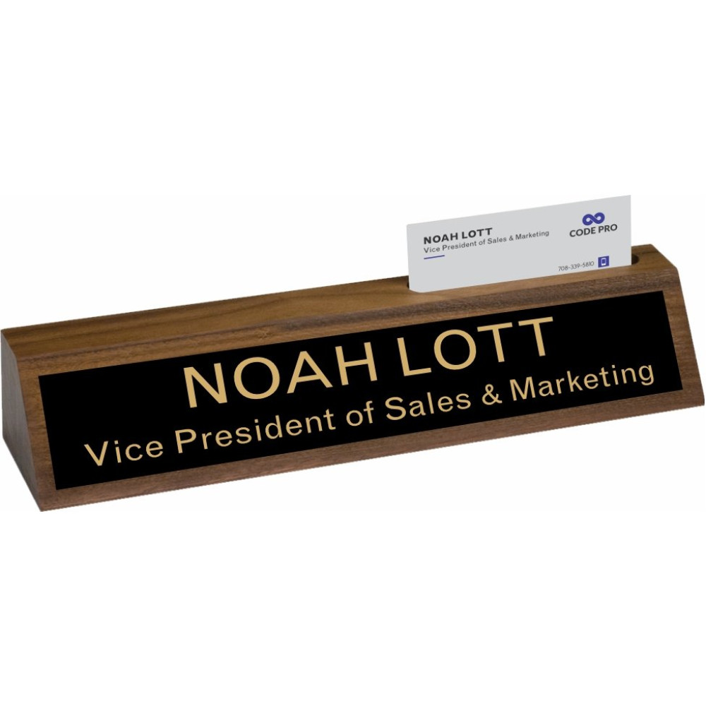 Genuine Walnut Desk Plate w/Business Card Slot