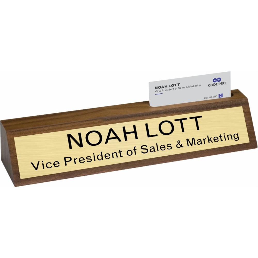 Rosewood Desk Plate w/Metal Plate, w/Business Card Holder